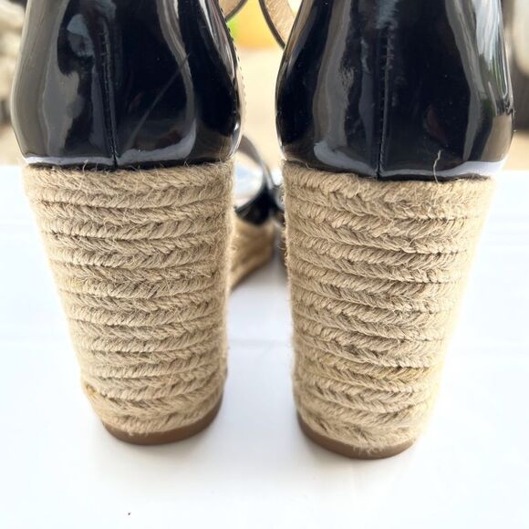 Sam Edelman Black Brenda Patent Leather Espadrilles Wedge Heel Sandal Size 8.5 - Picture 7 of 11